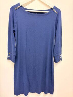 Lilly Pulitzer‎ Sophie Dress Navy w/ Gold Buttons on shoulder & cuffs Medium